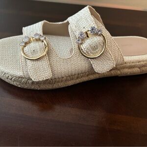 Stuart Weitzman crystal ring espadrille flat slide. Women’s 7.5